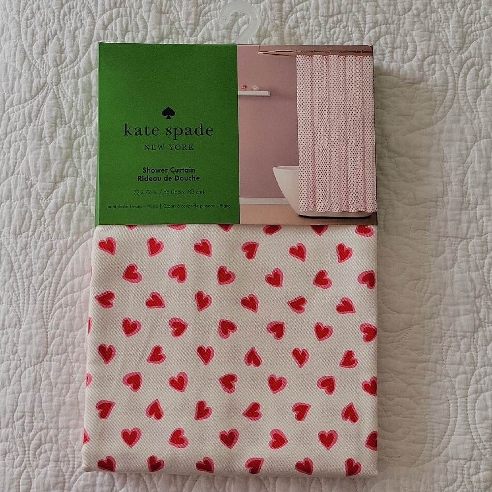 Kate Spade Brushstroke Hearts Shower Curtain- New!
